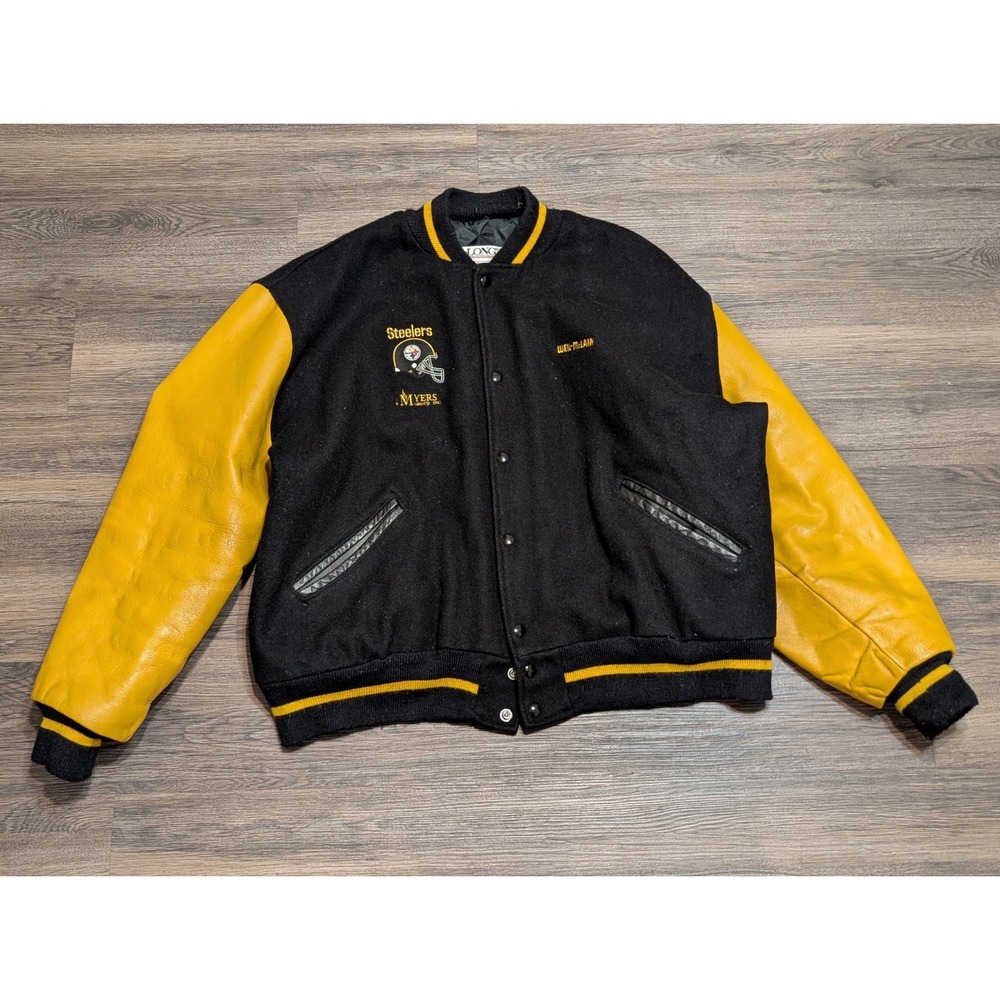 Vintage DeLONG Pittsburgh Steelers Varsity Jacket 2XL Wool Leather USA Made READ